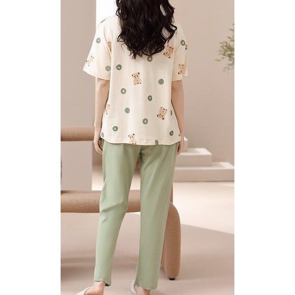 100% Cotton Women Pajama Set 2Pcs Short Sleeve Pullover Top Sleepwear Soft - Picture 6 of 8
